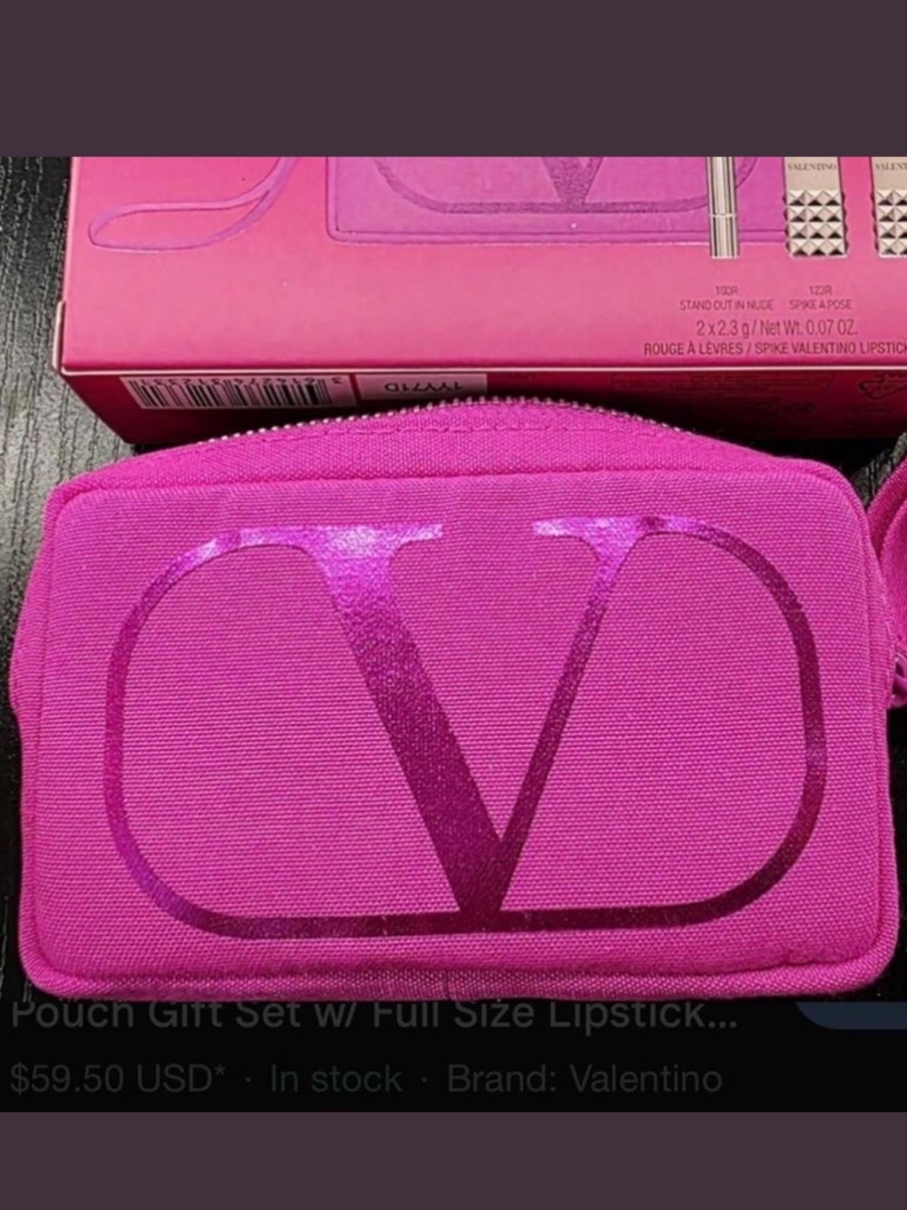 Valentino Hot Pink Logo Cosmetic Pouch